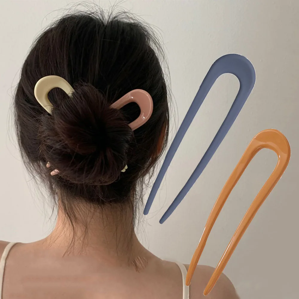 New Solid Color Hair Sticks Women Shell Hair Clip Pins Minimalist U Shape Girls Hairpin Hair Bun Maker Headwear Hair Accessories