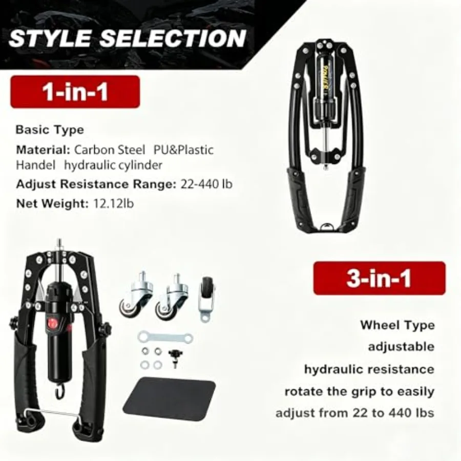 Hydraulic Arm Trainer, 1/ Adjustable 22-440lbs Chest Expander with Ab Roller Wheel, Home Gym Full Body Fitness Equipment for Ar