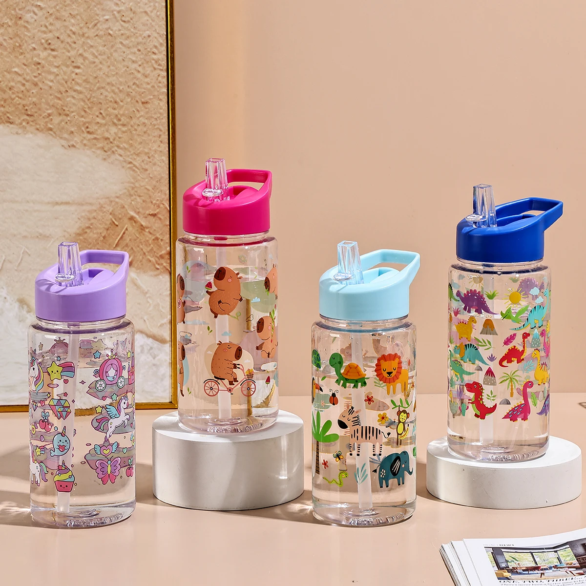 Taza de agua sin BPA con diseño de dibujos animados, reutilizable, duradera para acampar al aire libre, regalo escolar en casa para familiares y amigos