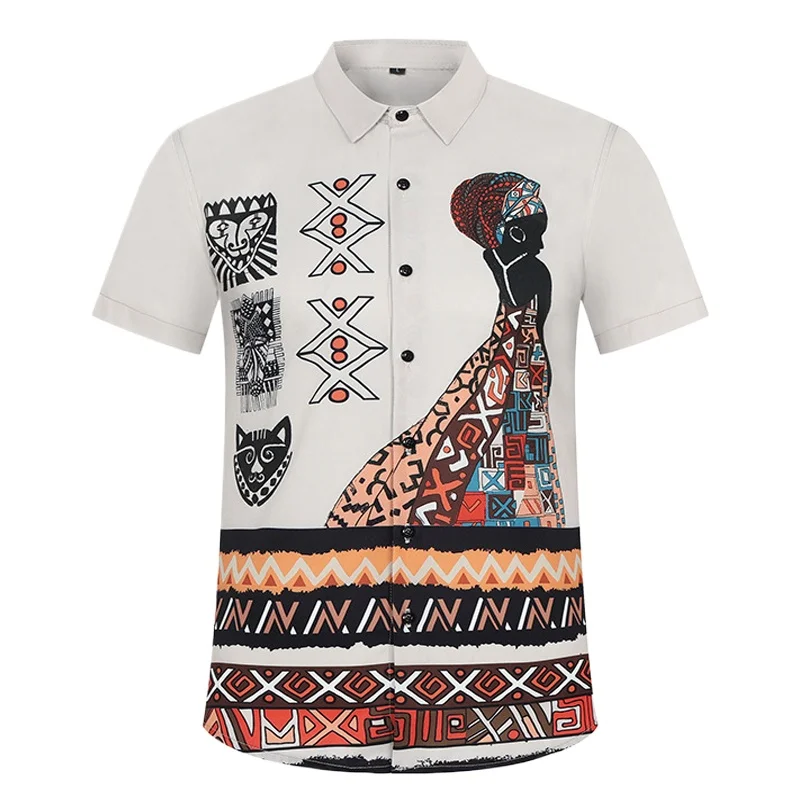 

Vintage Clothes Ethnic Style Mens Dress Shirts Top Quality 2025 Trend Short Sleeve Girl Print Camisas Streetwear Mens Blusas Top