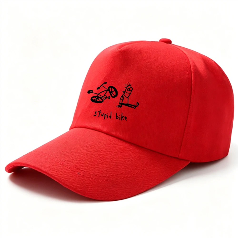 Adjustable Cotton Baseball Cap Hand Drawn Funny Falling Cyclist Stupid Bike Letter Print Humorous Cycling Theme Sun Protection