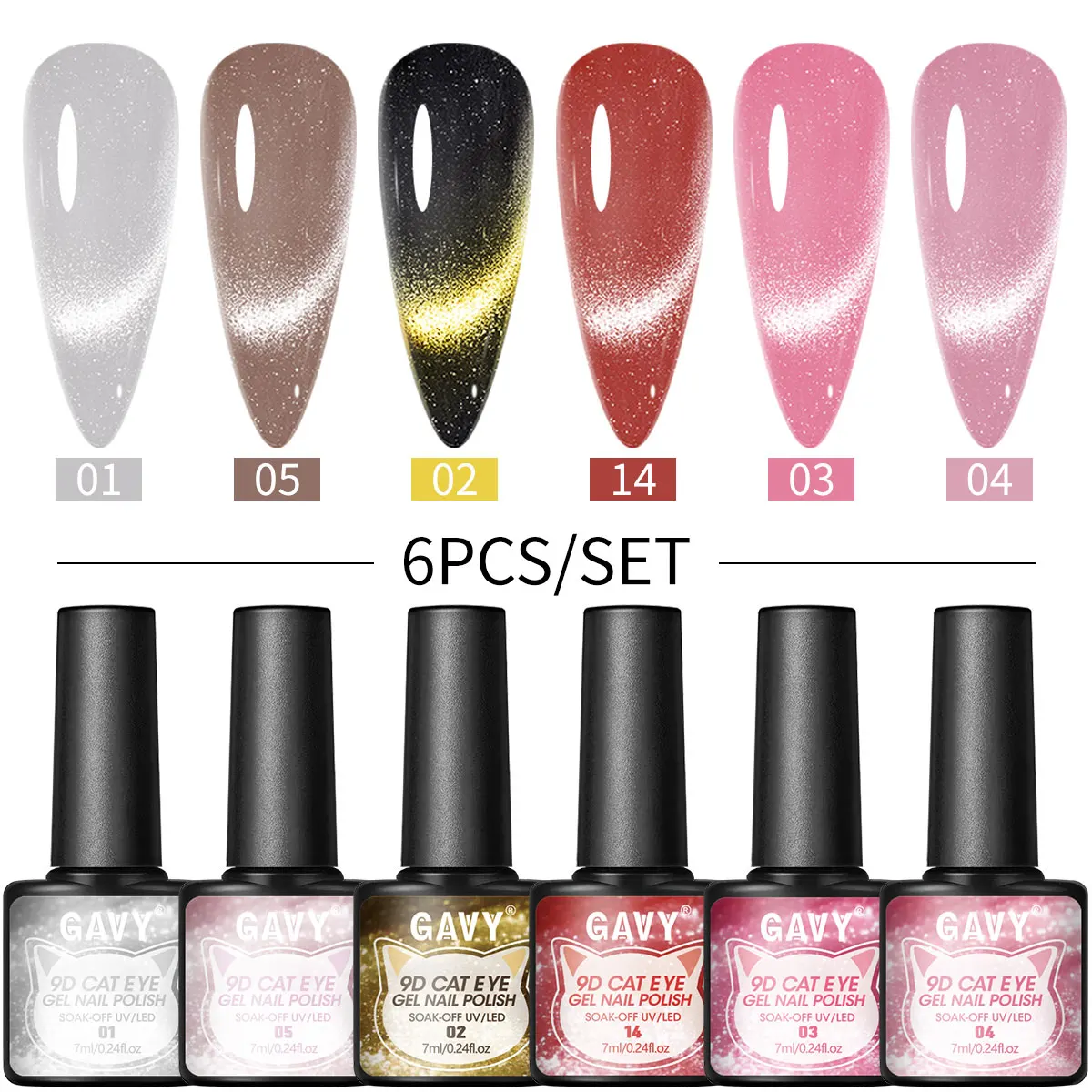 6-Color Crystal Cat Eye Gel Nail Polish Set, Magnetic Multi-Color Shiny Uv Led Removable Nail Gel, Long-Lasting Glossy Nail Polish Set (Designed Specifically for Women)