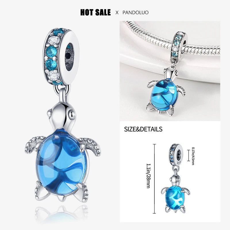 

2024 Hot Sale Exquisite Murano Glass Turtle Charm Beads Fits Pandora Bracelet For Women Silver Pendant Beads Jewelry Gift