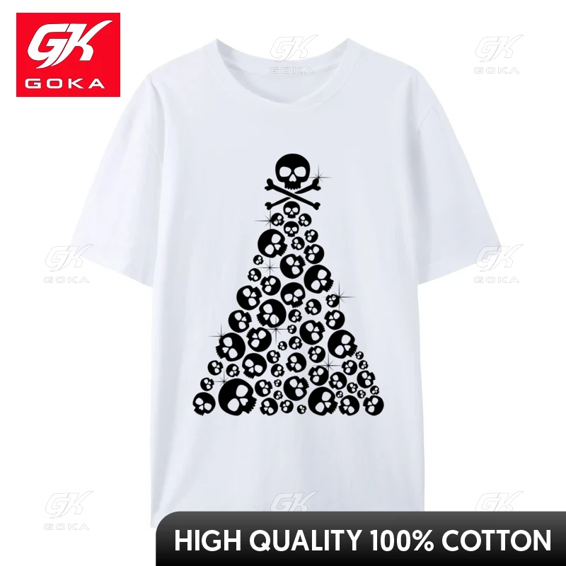 Skull Christmas Tree Gothic Xmas Bones Santa Crossbones Tshirt Leisure Pure Cotton T-Shirts Wholesale