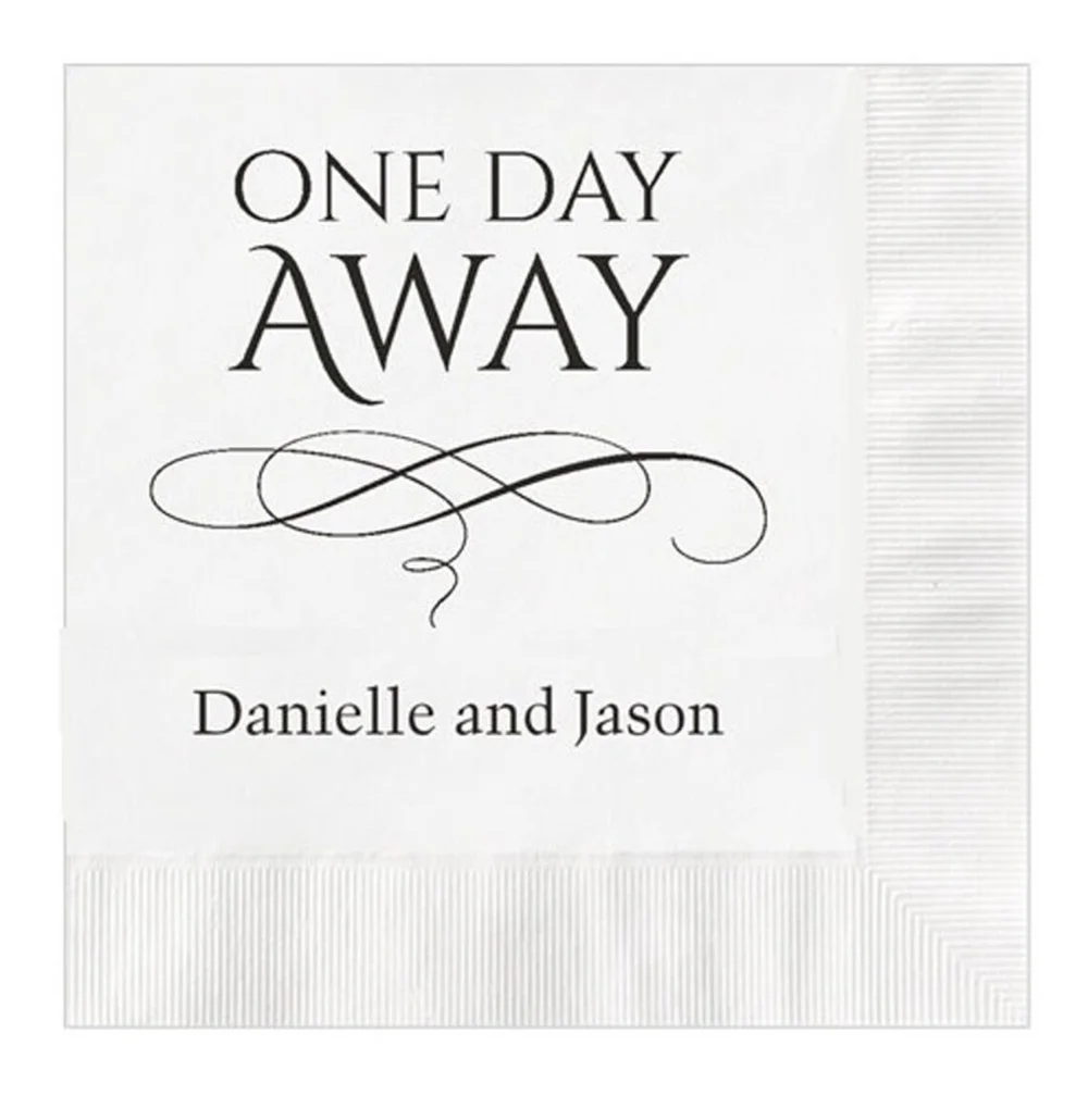 

One Day Away Rehearsal Dinner Wedding Napkins Personalized Set of 100 Napkins Modern