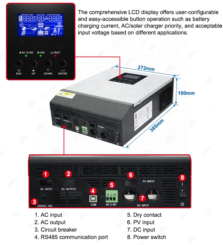 Inversor Solar Voltronic de Alta Frequência, 24V, 3KVA, Inversor Solar, Seno Puro, Inversor Híbrido com Controlador PWM, 50A