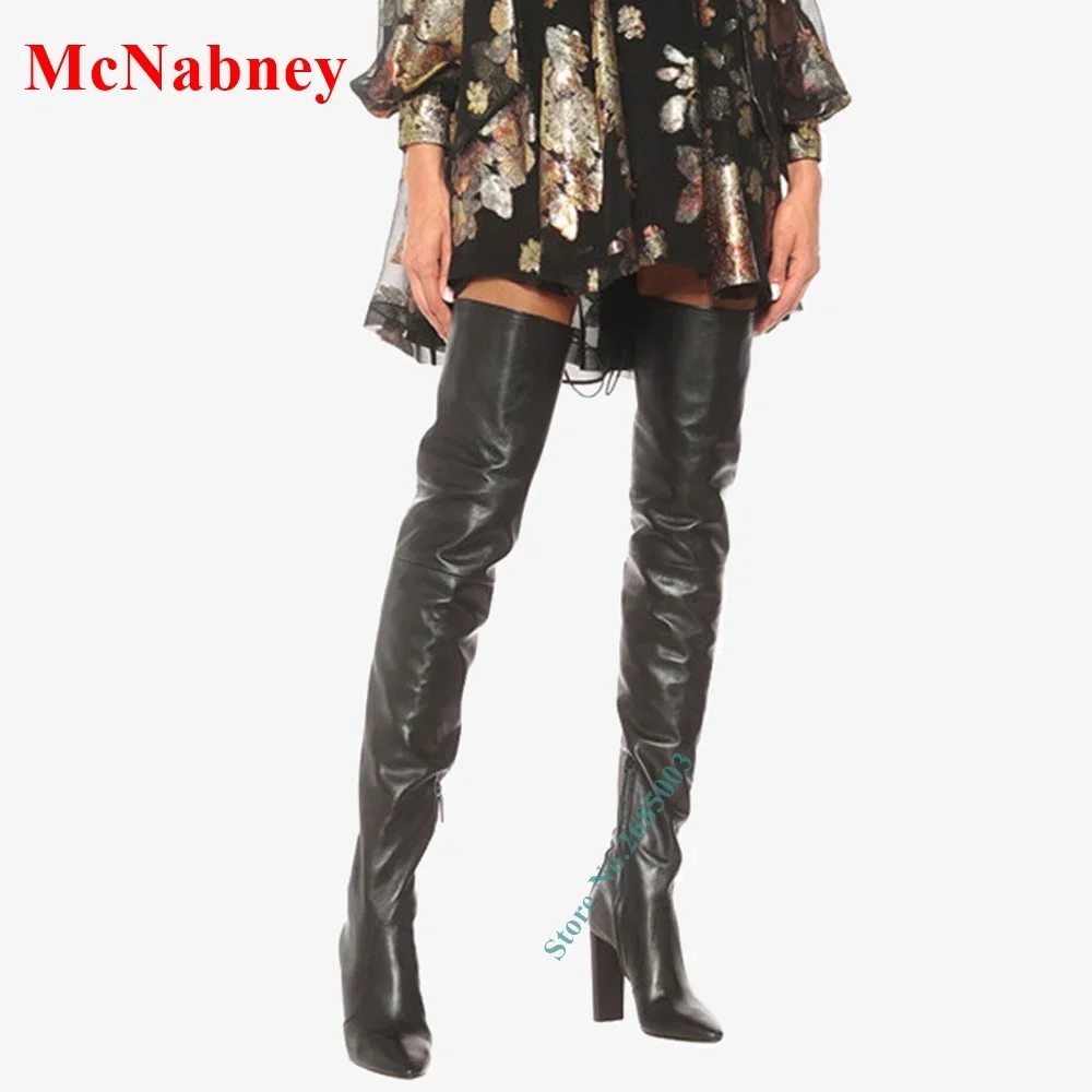 

Back Lace Up Chunky Heel Boots Female Shoes Pointed Toe Over The Knee Zide Zipper Boots Autume Winter Women's Party Dress Boot