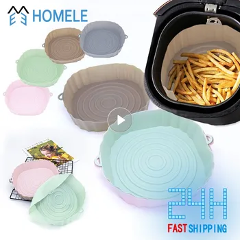 Image Air Fryer Tray Silicone Refillable Reusable Pot Basket Liner Pizza Baking Mat Grill Pan Mold Replacemen Microwave Oven BBQ Tools