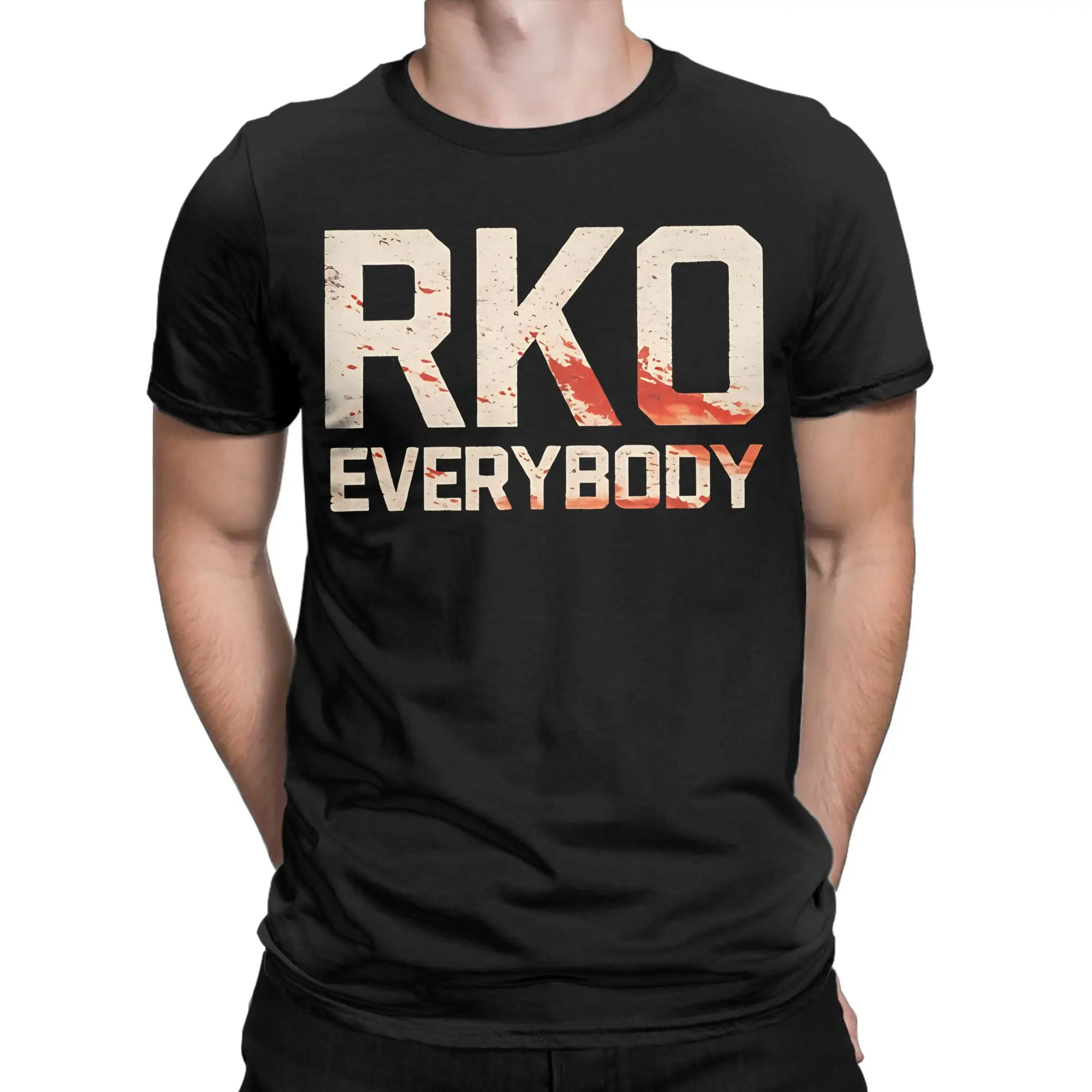Men T-Shirts Randy RKO Everybody Blood Novelty Cotton Tees Short Sleeve Wrestling Fighting T Shirts Round Collar Graphic Printed