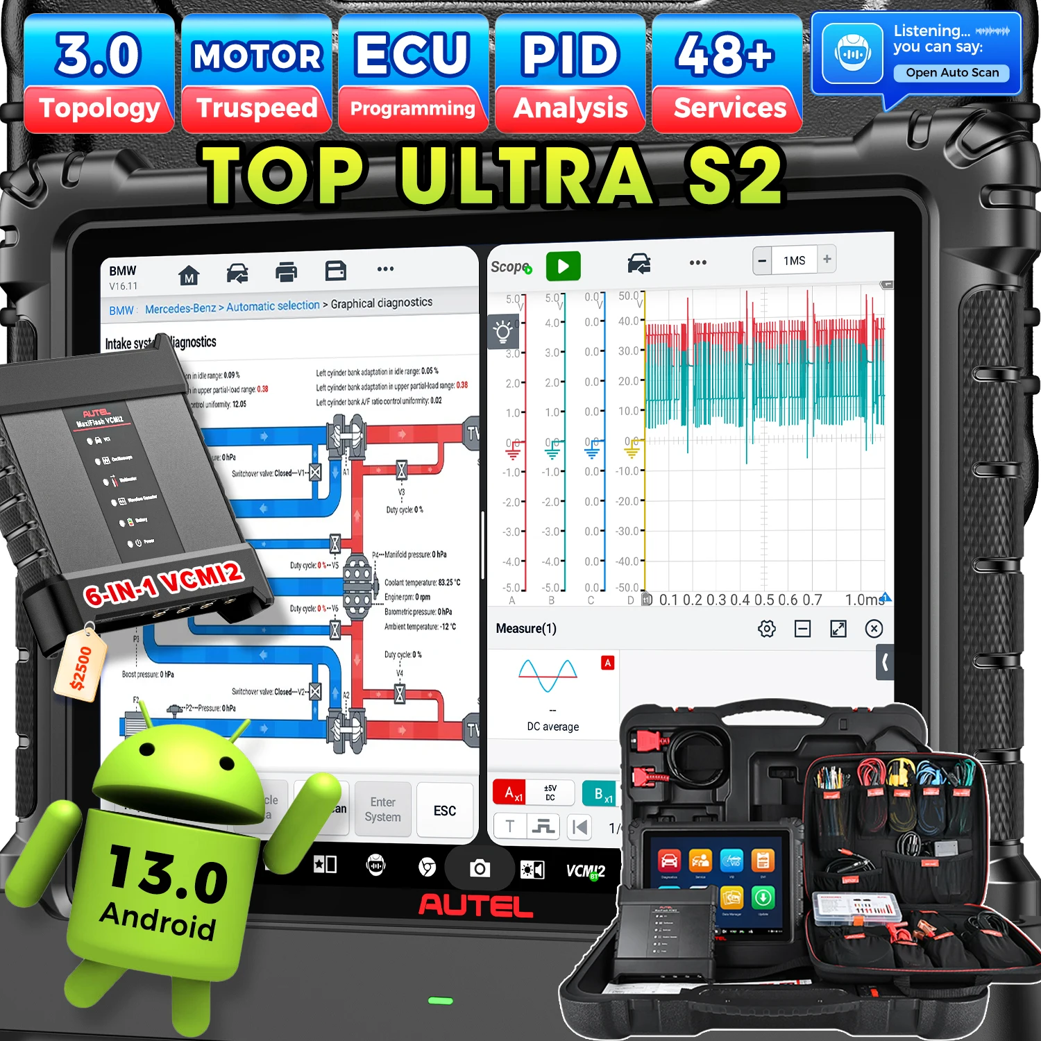 Autel MaxiSys Ultra S2 Diagnostic Tools Top Intelligen Scan Diagnostic with AI 6-in-1 VCMI2 Up of MSUltra/ MS919 Topology 3.0