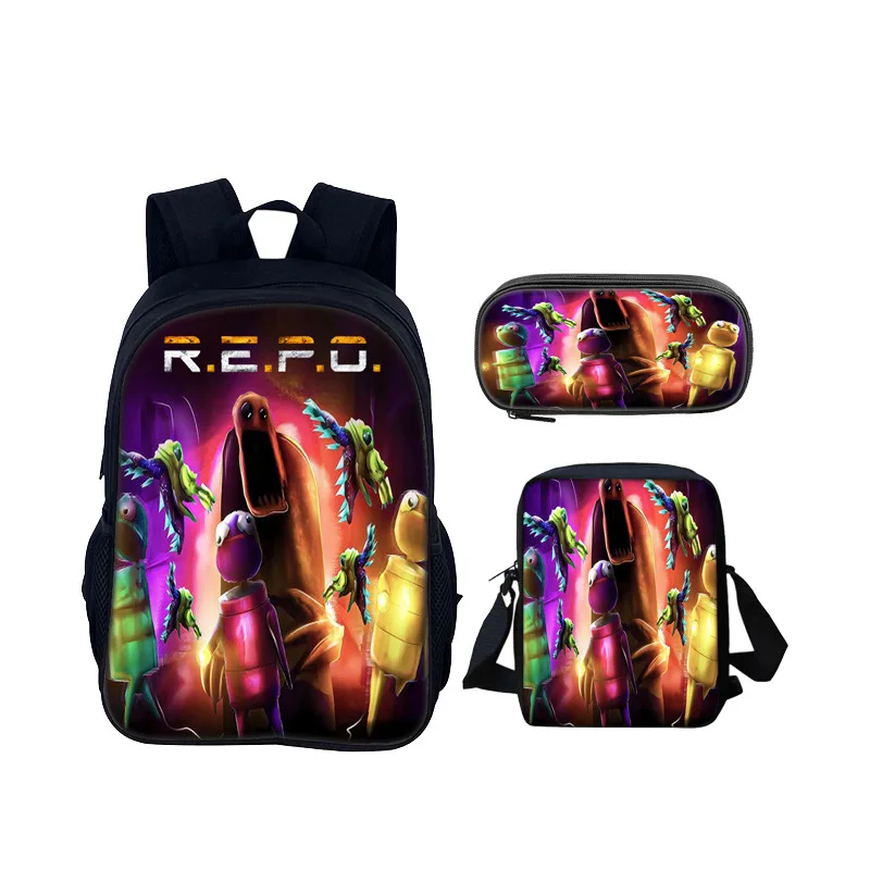 Classic Popular R.E.P.O repo 3D Print 3pcs/Set pupil School Bags Laptop Daypack Backpack Inclined shoulder bag Pencil Case