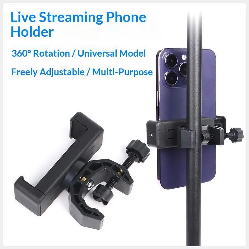 360 Degree Rotating Microphone Stand Tripod 1Pcs Universal Phone Clip Holder Adjustable for Travel Outdoor Vlogging