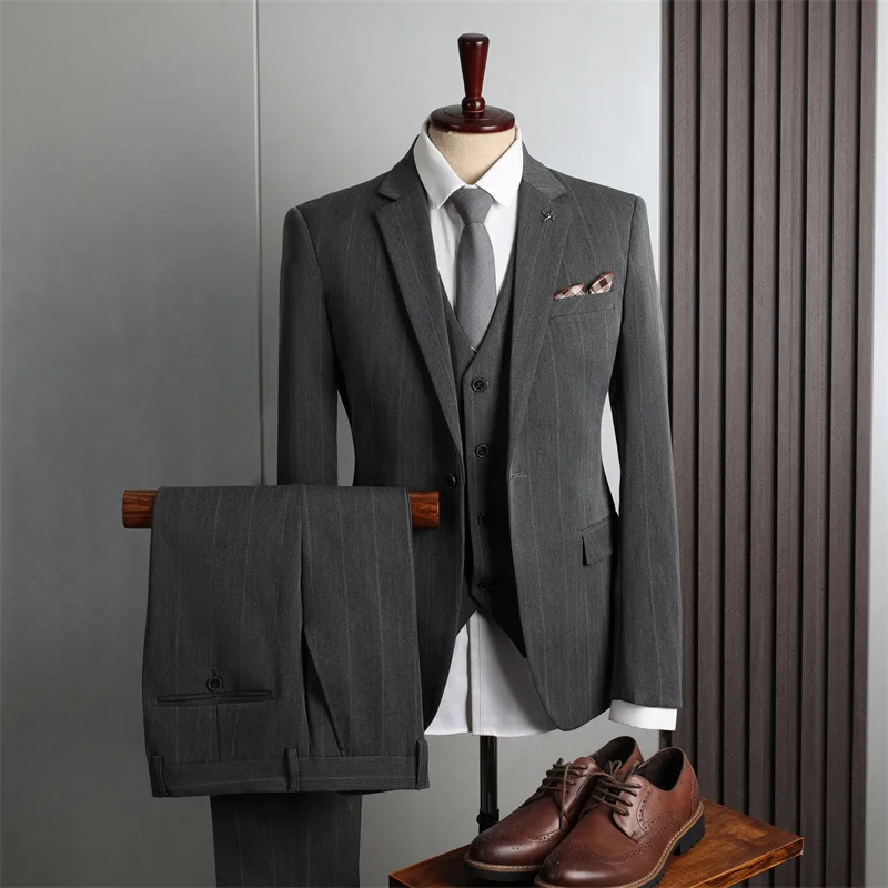 

080302 Men's three-piece wedding suit Best man business casual Korean slim-fit suit