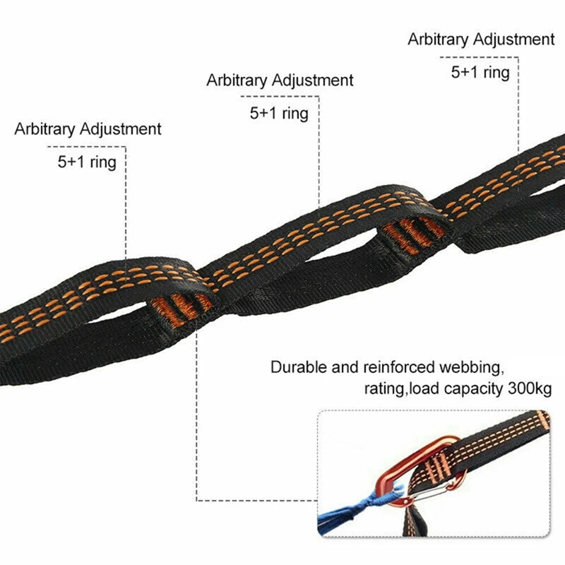 특수 강화 폴리에스테르 해먹 스트랩, 고하중 지지, 야외 캠핑 해먹 스트랩, 5 링, 4 개