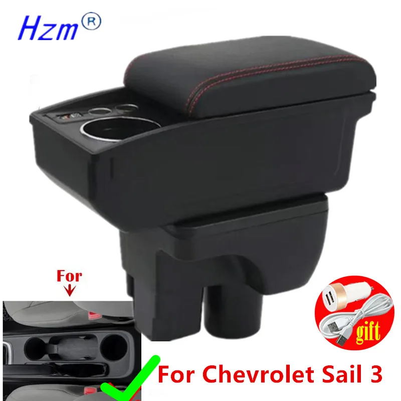 Car Central Armrest Storage Box for Chevrolet Sail 3 Aveo 3 Sail III Armrest box Cup holder Interior Retrofit Accessories