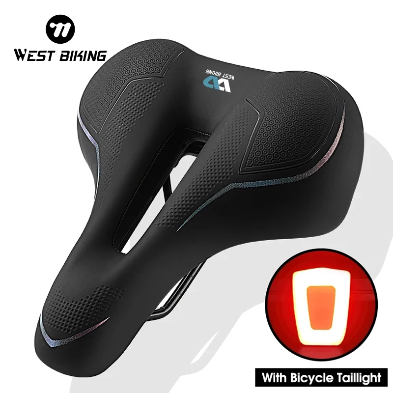 Hollow Breathable Bicycle Saddle Men Women MTB Road Bike Saddle Shock Absorbing Comfortable Bike Seat With Bicycle Taillight