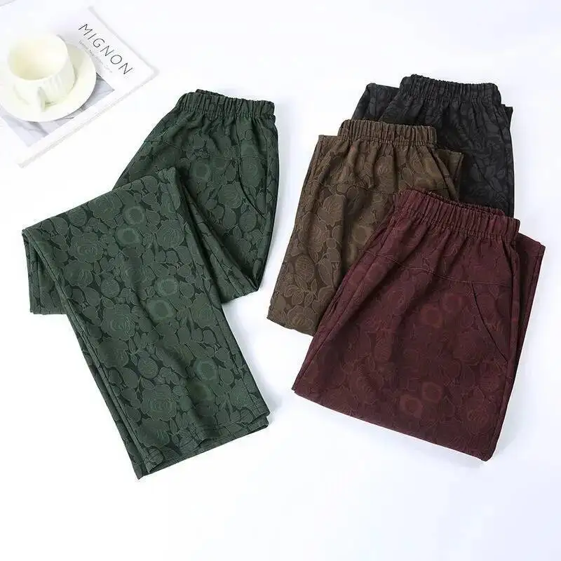 Casual Printed Pants Women Summer 2025 New High-Waisted Loose-Fitting Straight Pants Female Comfortable Ankle-Length Trousers