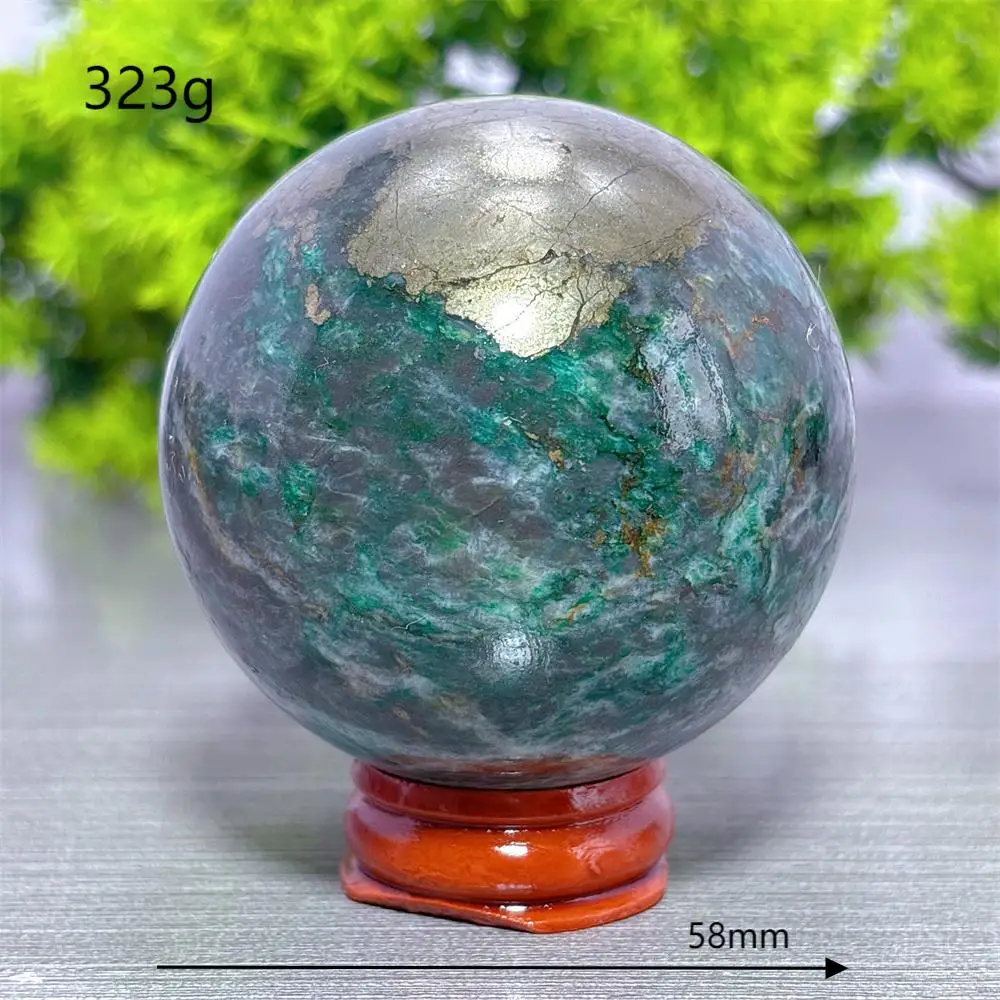 Green Japser Wiwt Bubble Pyrite Sphere Natural Crystal Home Decoritems Room decor Luck Quartz Stone Garden Reiki Healing Energy