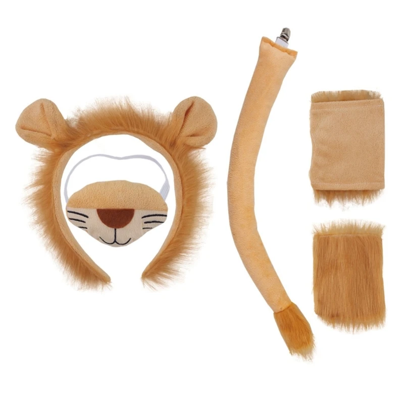 Child Lion Cosplay Set Animal Dress up Costume Lion Hairband, Tail, Skirt, Bowtie for Kid Birthday Party Halloween