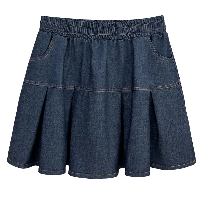 

Summer New Plus Size Denim Skirt Women's Wear 100KG Fashion Sweet Thin Pleated Bottoms 1667