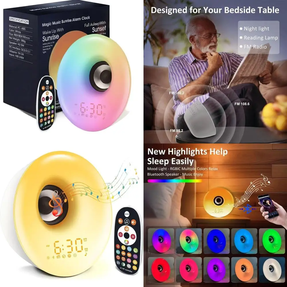 

Цифровые часы-ночник с 7 цветами подсветки, 7 будильниками, генератором белого шума, FM/Bluetooth-колонкой – идеальный умный будильник для спальни