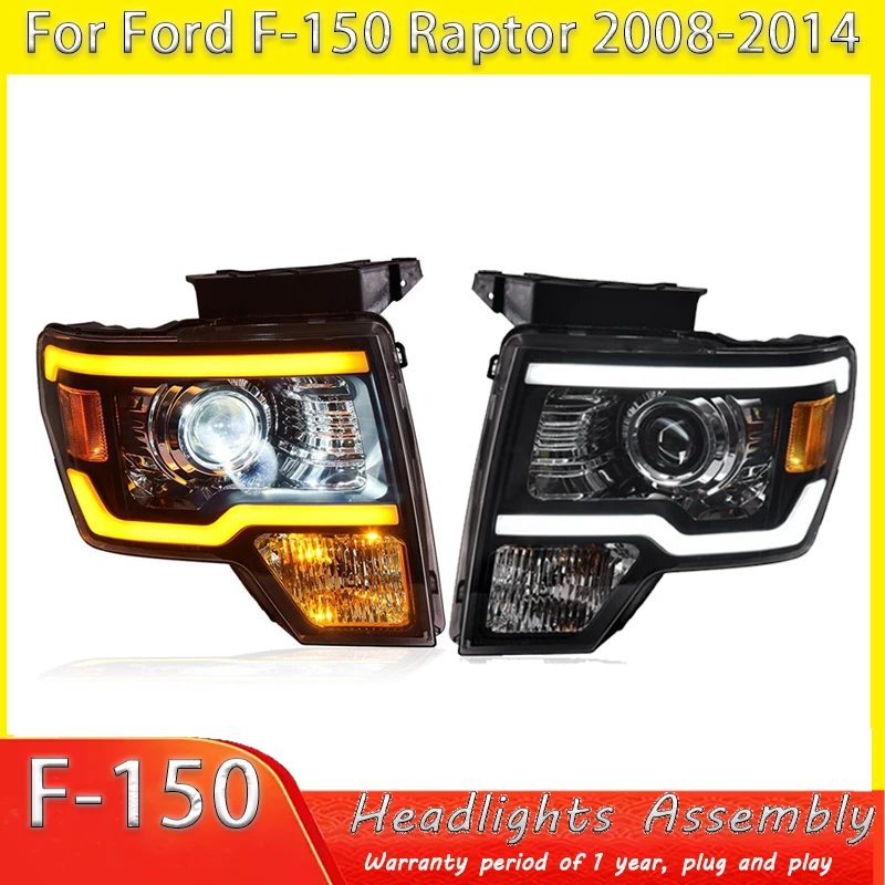 2 قطعة مناسبة لفورد 08-14 رابتور F150 مجموعة مصابيح أمامية تعديل LED النهار تشغيل ضوء تشغيل المياه بدوره إشارة عدسة
