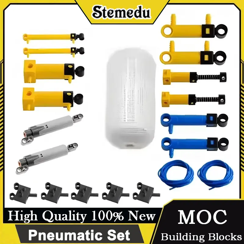 MOC Pneumatic Parts Kit Air Pump Tank, Piston Switch Compatible with Legoeds 42043/61904 DIY Technical Building Blocks System