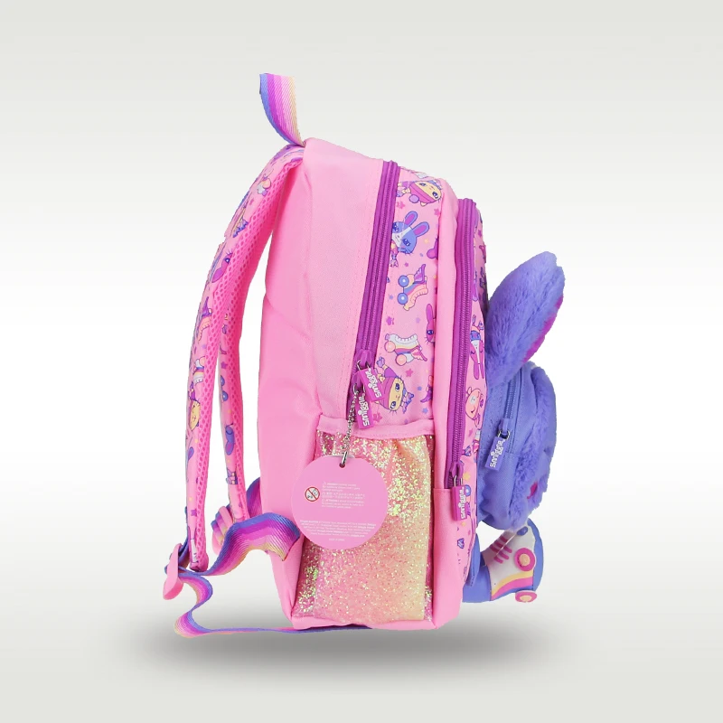 Bolsa Escolar original de Australia Smiggle para niños, bolso de felpa de conejo púrpura bonito de alta calidad para niñas de 3 a 6 años, 14 pulgadas