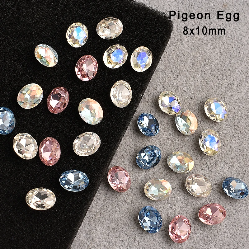 8x10mm Pointed Bottom Pigeon Egg Nail Art Rhinestones Mixed Color High Quality Crystal Glass Oval Fingernail DIY Decorative