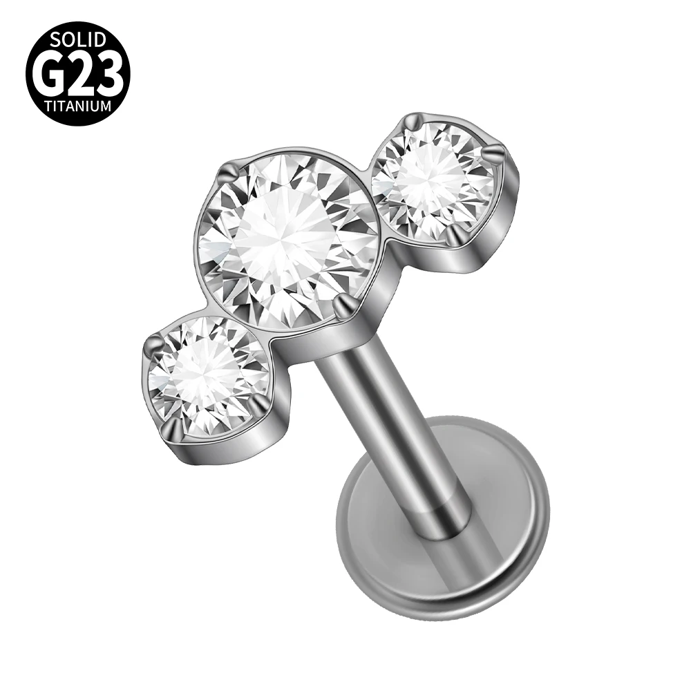 G23 Titanium Clear CZ Gem Labret & Lip Stud
