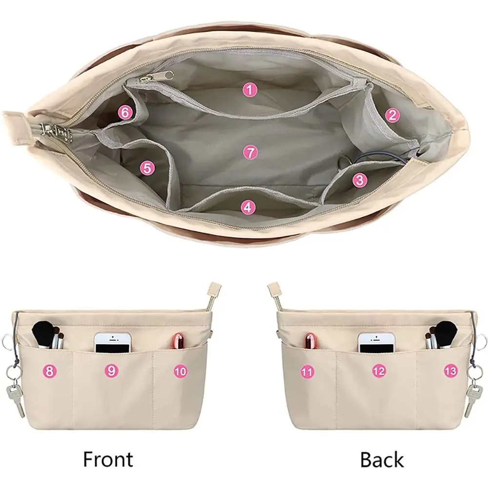 1Pcs New Storage Bags Insert Cosmetic Bag Portable with Zipped Top Linner Bag Multi-Pocket Felt Handbag Organizer Women
