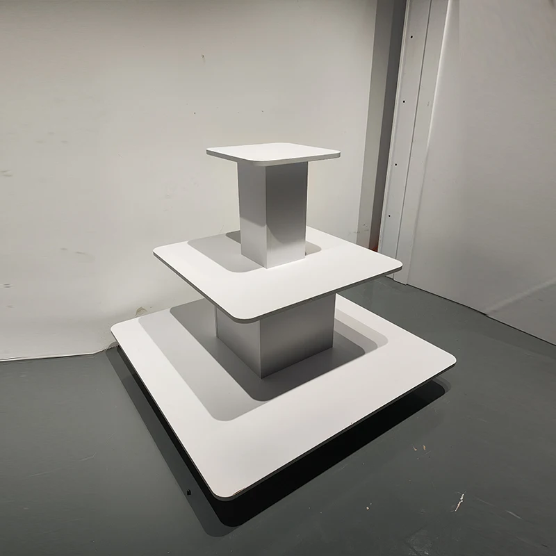 3 Tier Table Flexible Melamine Surface Display Cosmetics Display Table Shelf Wood Island Gondola Display Stand