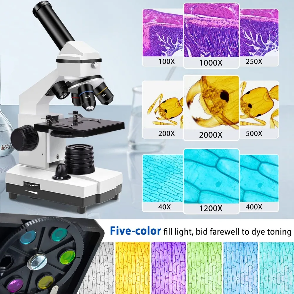 Powerful Biological Microscopes for School Laboratory Home Education,100X-2000X Microscopes for Kids Students Adults