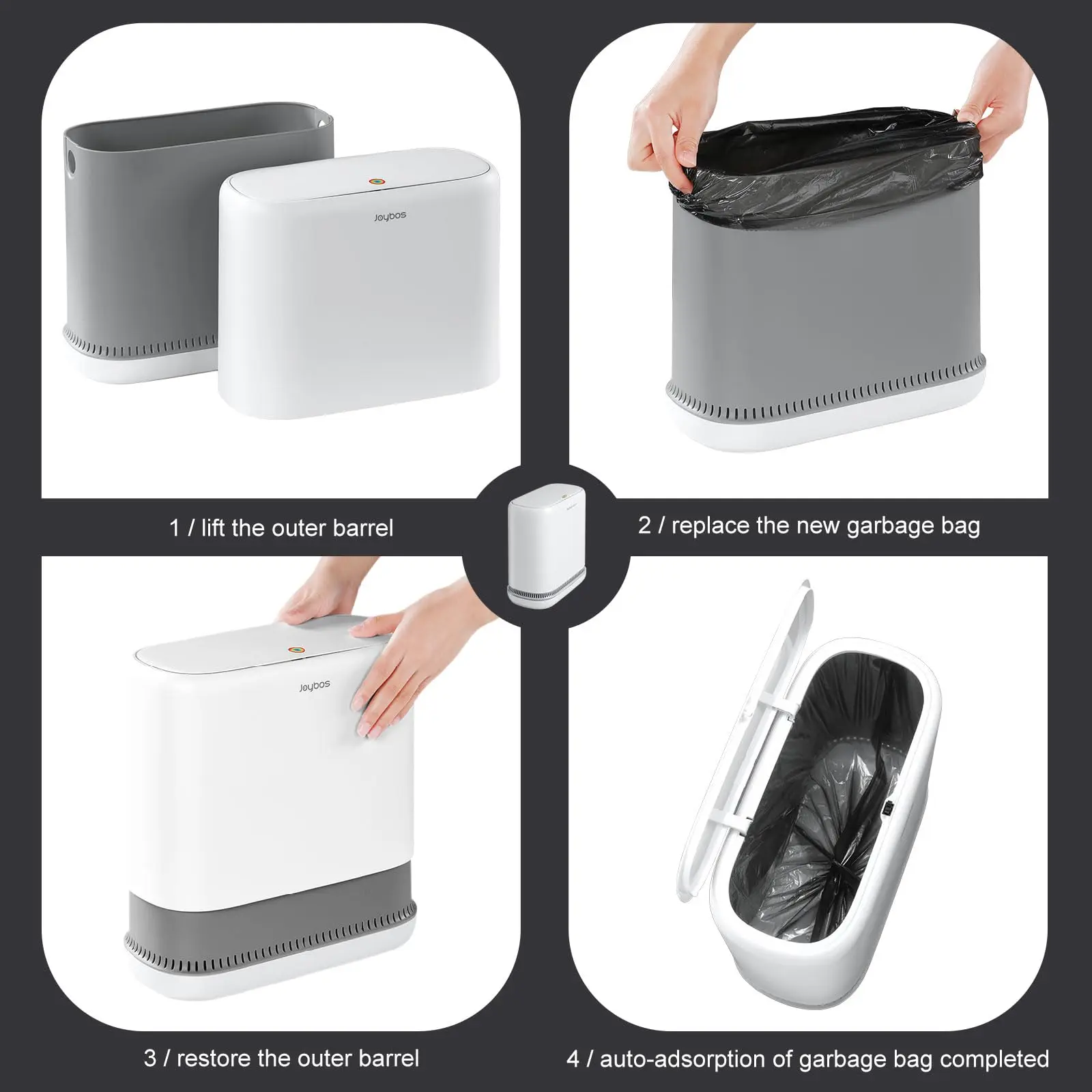 Bathroom Trash Can with Lids,12L Small Size Plastic  Automatic Adsorption of Garbage Bags, Slim Wastebasket for Bedroom/Kitchen