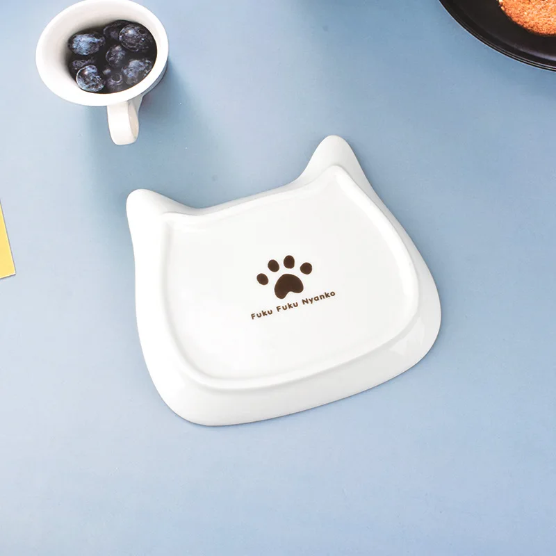 Japanese Ceramic Cartoon Cat Plate 6 Inches Cute Cat Face Snack Plate Children\'s Breakfast Cake Dish Home Kitchen Tableware