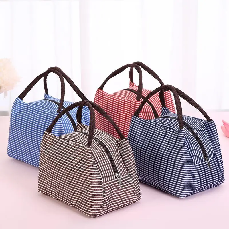 Bolsa de piquenique de tecido oxford, tamanho grande, padrão listrado, isolamento térmico, à prova d'água, lancheira, cesta d...