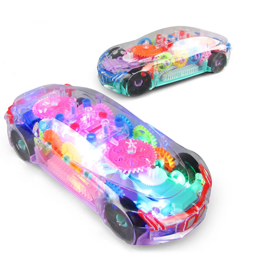 Children\'s electric universal transparent concept gear car racing colorful light music boys and girls educational toy car