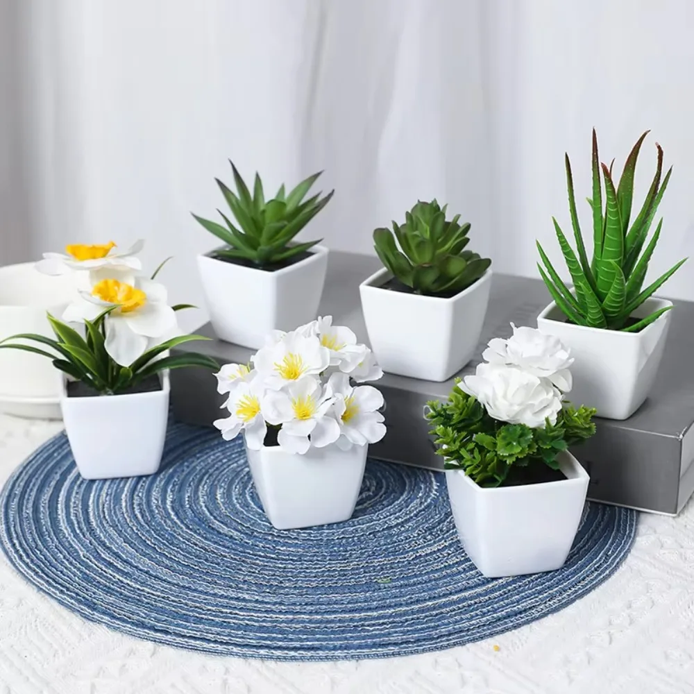 6 Stück, künstliche Pflanzen, kleine Bonsai, DIY-Bastelarbeiten, Dekoration für Schreibtisch, Fensterbrett, Regal, Dekorationsobjekt. – Detail 1