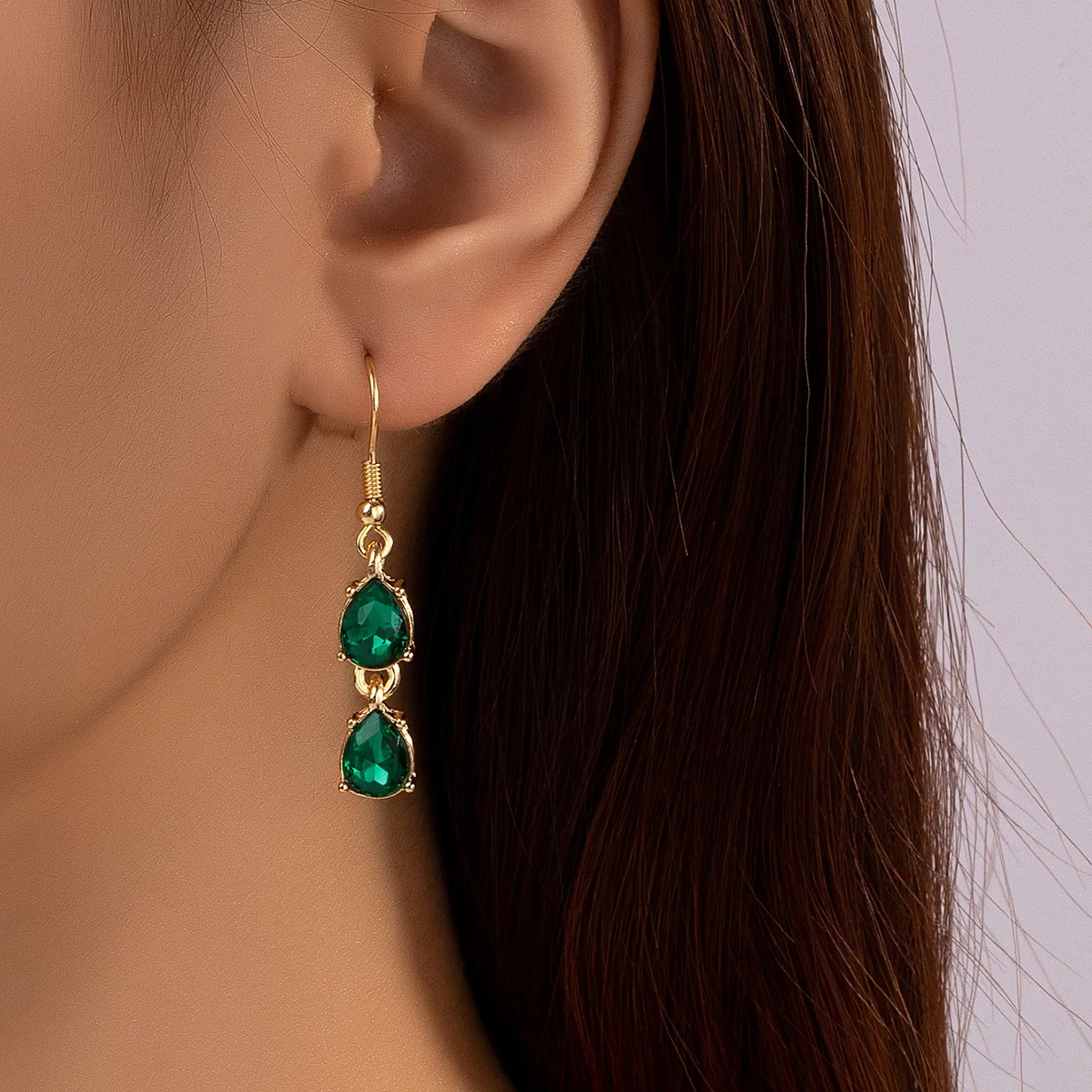 Pendientes Largos Elegantes con Circonitas en Forma de Gota de Agua, Estilo Vintage, Color Verde Esmeralda, con Ganchos, Estilo Corte, Joyería de Moda, Nueva Tendencia