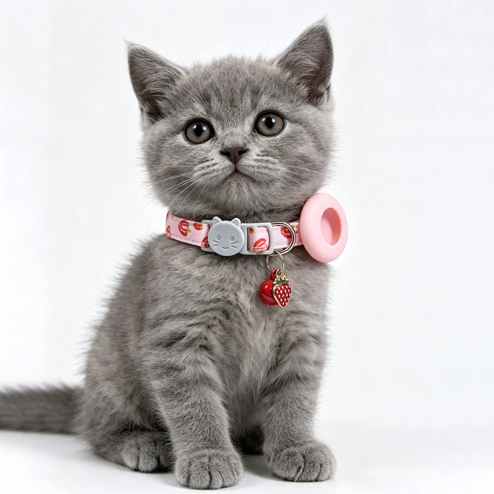 Verstellbares Katzenhalsband mit AirTag-Halter, Sicherheitsverschluss, Niedlichem Aufdruck, Leichtes Kätzchenhalsband mit Glocke & Süßem Anhänger – Detail 5