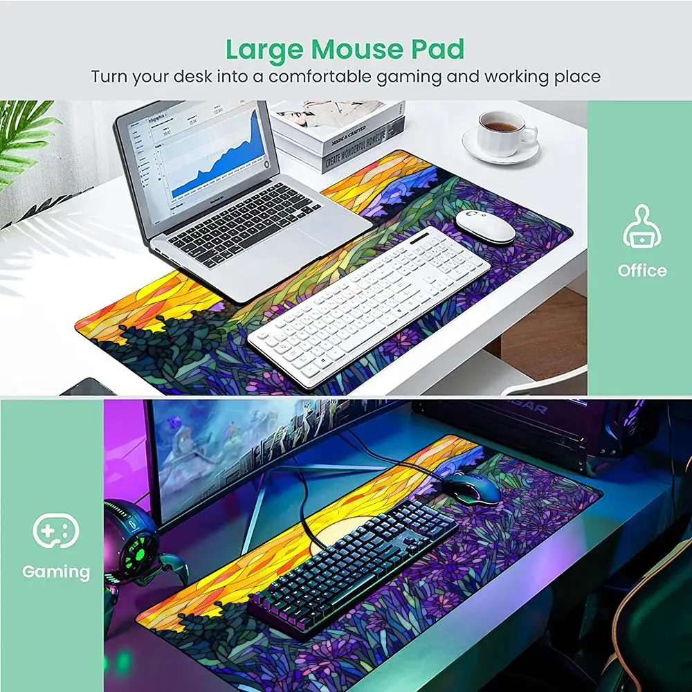 Kunstpixel stijl landschap thema Muismat Bureaumat met gestikte rand antislip rubberen basis pc-accessoires magische speelmat mauspad