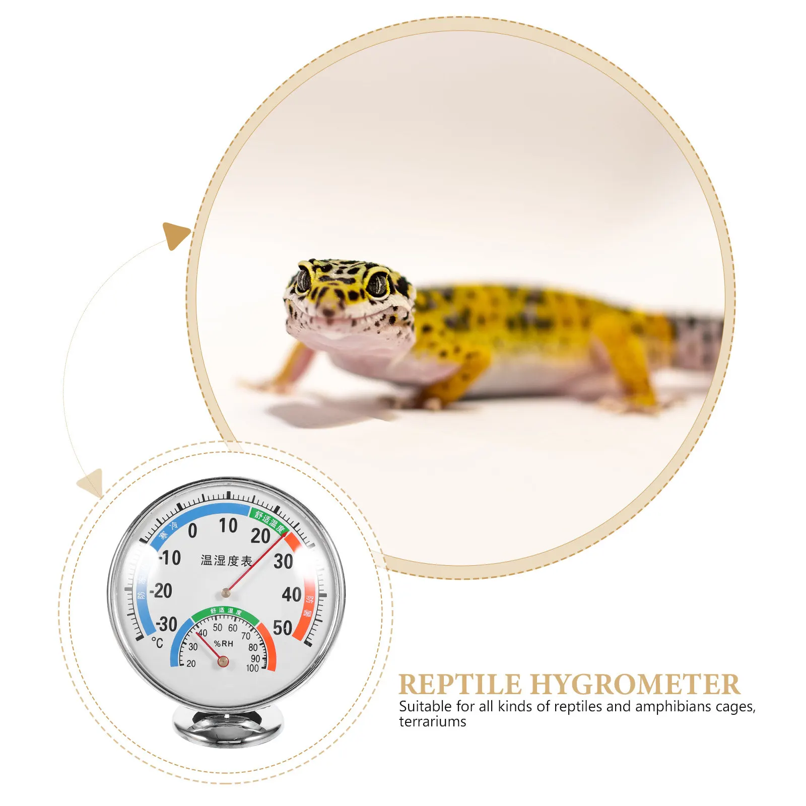 Space-Saving Dual Gauge Reptile Temperature Humidity Monitor with Wide-Scale Color-Coded Mountable on All Terrariums