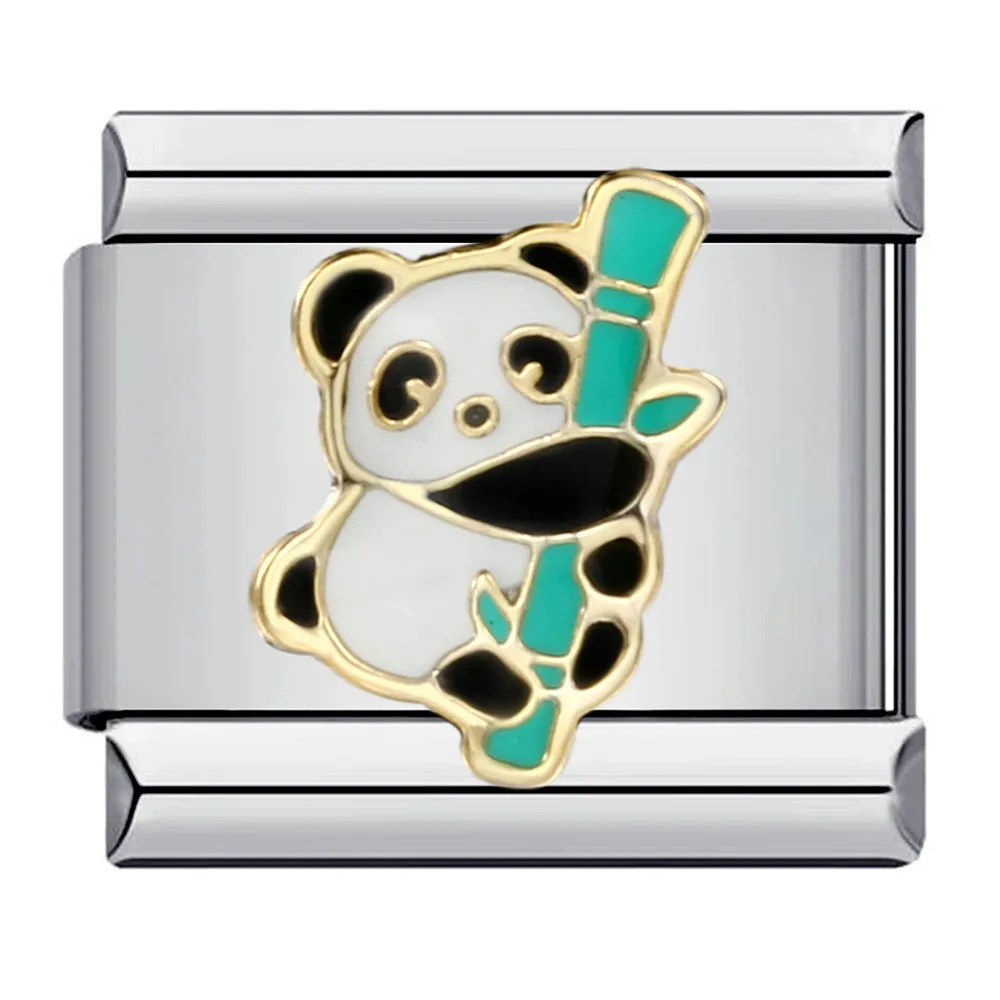 Modische, süße Y2k bunte glasierte Panda-Charms, italienische Glieder, 9mm Armbänder, Armreifen, Edelstahl, DIY Schmuckherstellung – Detail 5