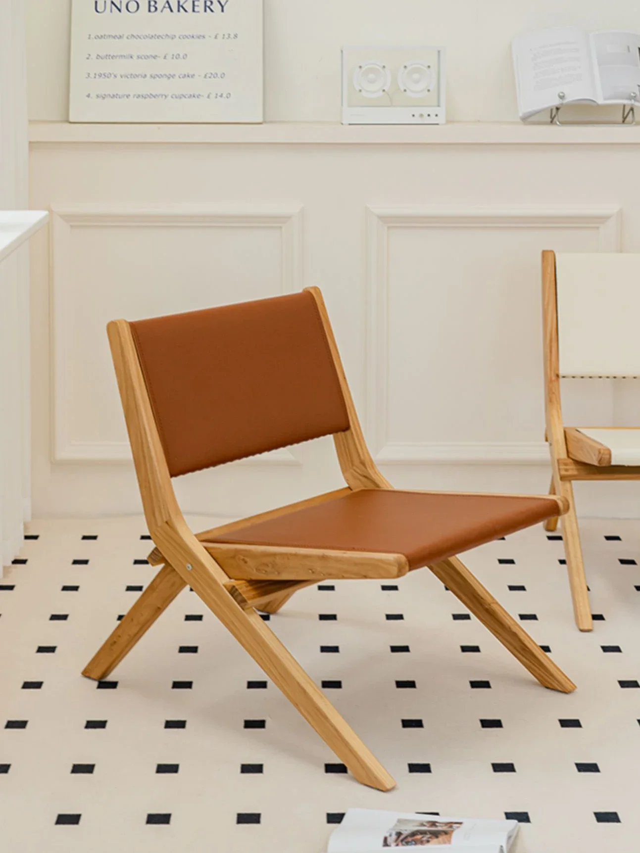 

Retro Backrest Lounge Chairs,Solid Wood Furniture Luxury Home Living Room,saddle Leather Single Chair,Balcony Folding Stool