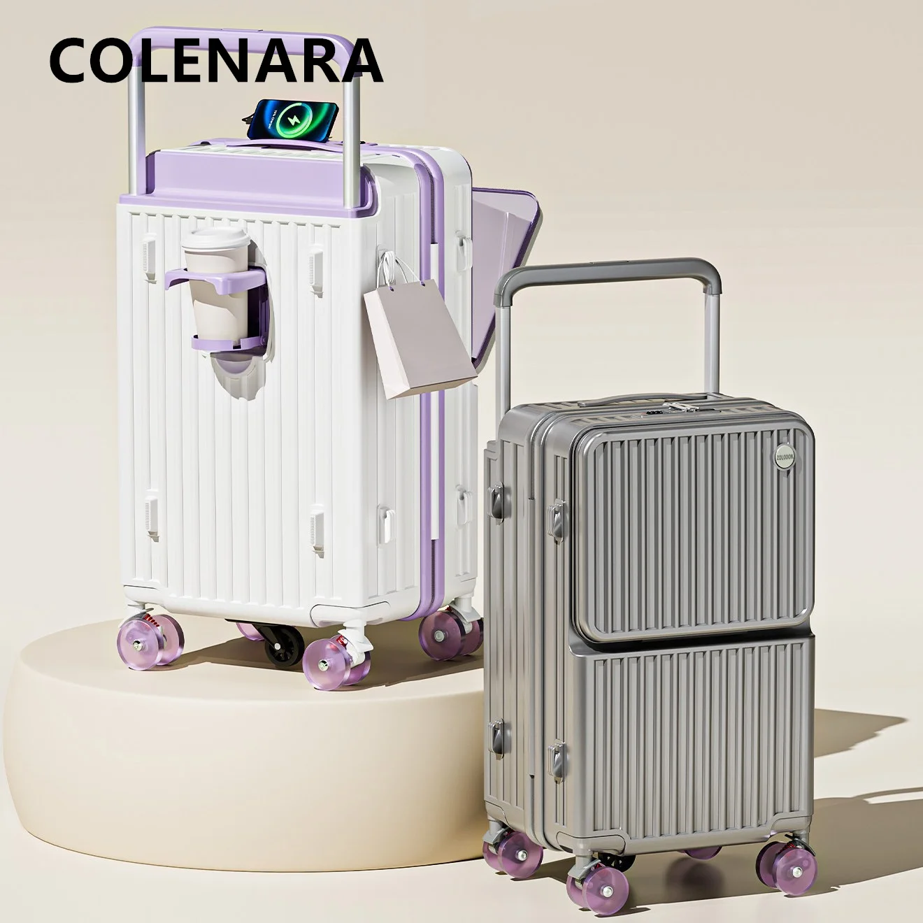 

COLENARA 20"24"26"28Inch Multifunctional Suitcase Front Opening Boarding Case Laptop Trolley Case USB Charging Cabin Luggage