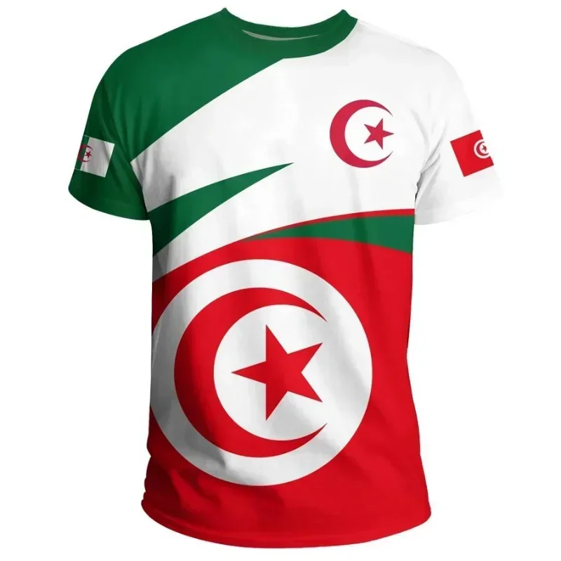 

2024 Algerian Flag T-shirt, Casual Sports, 3D Printed High-quality Summer Football Club Men's High-sleeved Short T-shirt