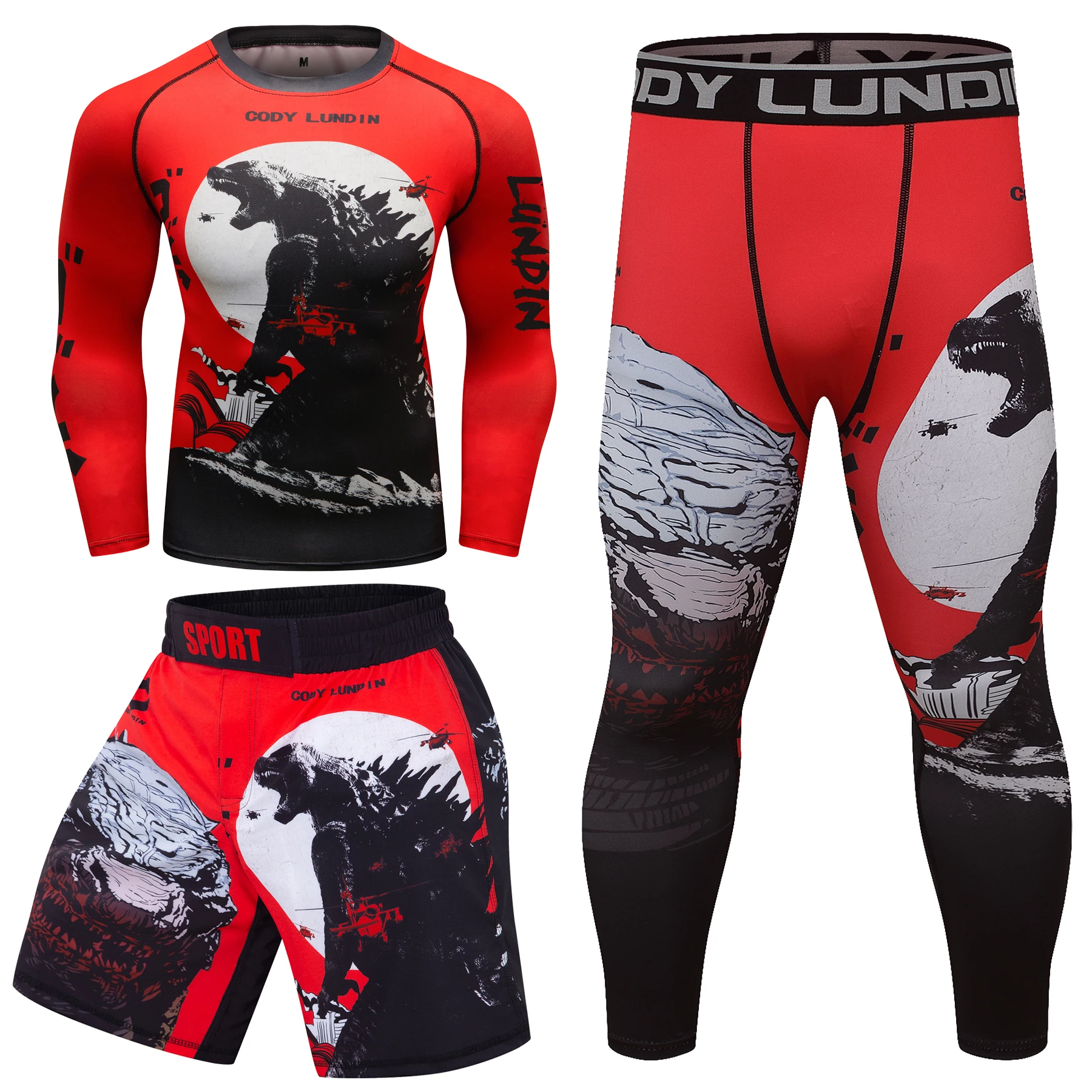 Cody Lundin Men's Red Gym Fitness Sports Suit jiu jitsu Bjj Rashguard Sublimation Boxing No Gi Trainning Sets Fighting Wear