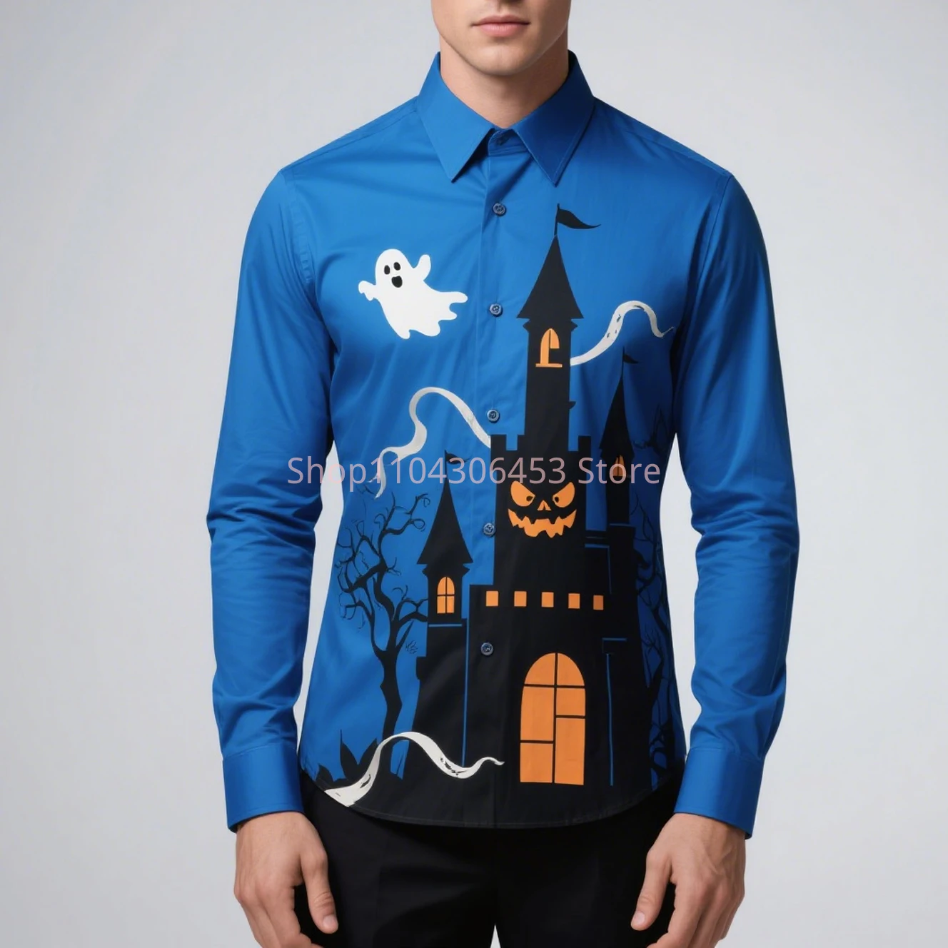 

2025 Мужская забавная рубашка с 3D принтом тыквы и ведьмы на Хэллоуин, Гавайская повседневная рубашка с длинными рукавами и лацканами, вечерние простой топ в стиле ретро