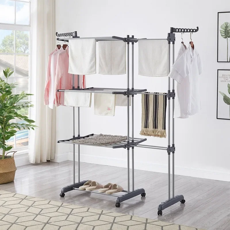 Indoor and Outdoor Floor Wing Clothes Hanger Three-Layer Folding Drying Rack New Drying Rack