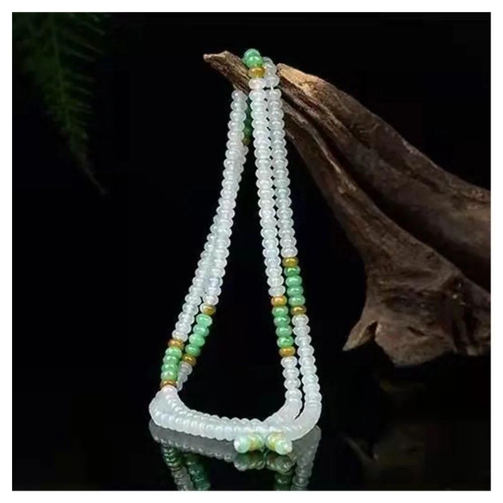 Latest Natural Myanmar Jade Handmade Pendant Necklace Rope Genuine Three-color Beads Jadeite Chain Jewelry Accessories Unisex